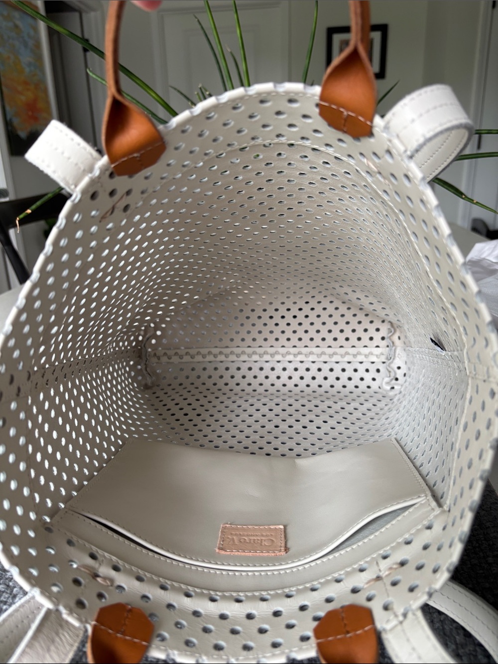 Clare V Micheline Perforated Tote in Cream - Picture 8 of 10